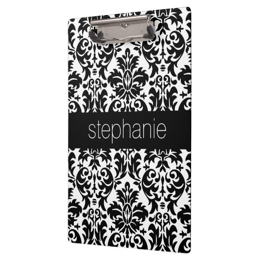 Elegant Damask-patronen met zwart en wit Klembord (Links)