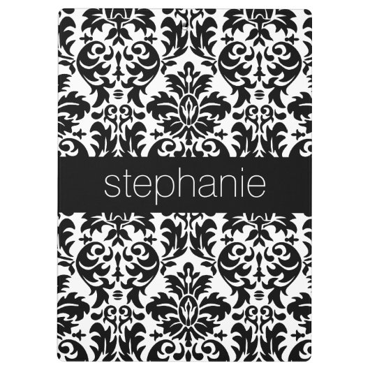 Elegant Damask-patronen met zwart en wit Klembord (Achterkant)