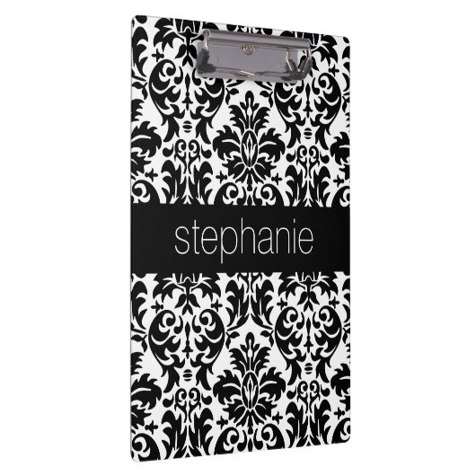 Elegant Damask-patronen met zwart en wit Klembord (Rechts)