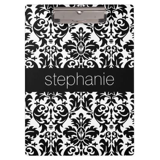 Elegant Damask-patronen met zwart en wit Klembord (Voorkant)