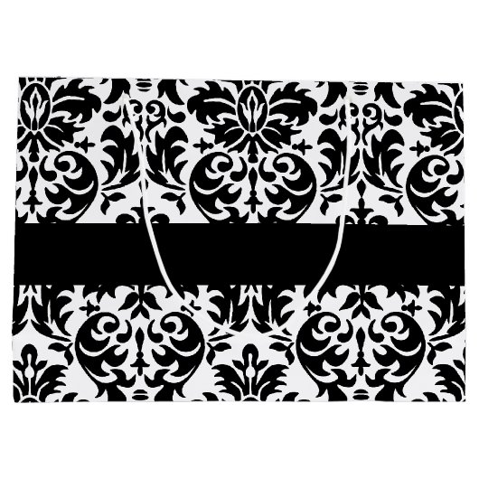 Elegant Damask-patronen met zwart en wit Large Cadeautasje (Achterkant)