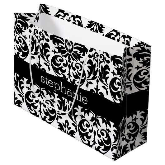 Elegant Damask-patronen met zwart en wit Large Cadeautasje (Voorkant Gekanteld)