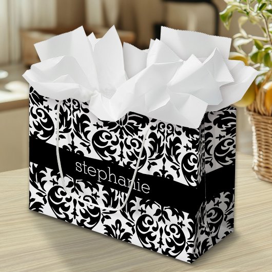 Elegant Damask-patronen met zwart en wit Large Cadeautasje