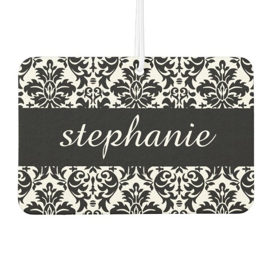 Elegant Damask-patronen met zwart en wit Luchtverfrisser (Voorkant)