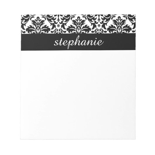 Elegant Damask-patronen met zwart en wit Notitieblok (Voorkant)