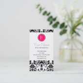 Elegant Damask Patroon met Monogram Visitekaartje (Staand voorkant)