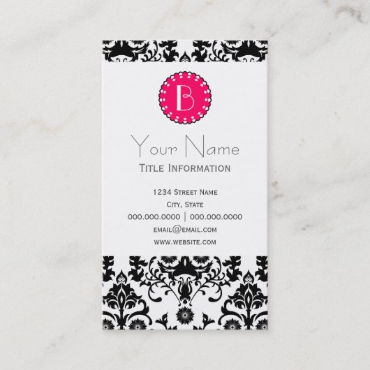 Elegant Damask Patroon met Monogram Visitekaartje (Voorkant)