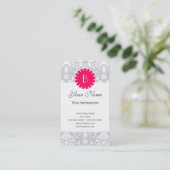 Elegant Damask Patroon met Monogram Visitekaartje (Staand voorkant)