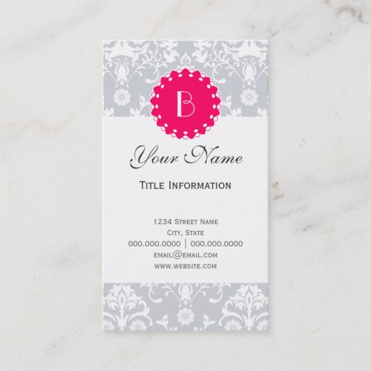 Elegant Damask Patroon met Monogram Visitekaartje (Voorkant)