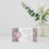 Elegant Damask Patroon met Monogram Visitekaartje (Staand voorkant)
