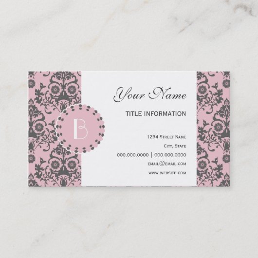 Elegant Damask Patroon met Monogram Visitekaartje (Voorkant)