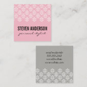 Elegant Damask Patroon / Roze Vierkante Visitekaartje (Voorkant / Achterkant)