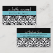  ELEGANT DAMASK patroon zwart helderblauw Visitekaartje (Voorkant / Achterkant)