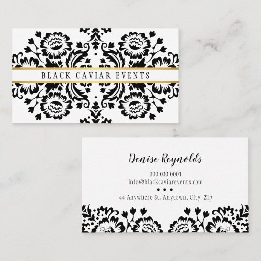 ELEGANT DAMASK patroongoud zwart wit Visitekaartje (Voorkant / Achterkant)