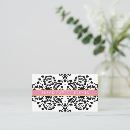 ELEGANT DAMASK patroontje goud zwart roze Visitekaartje (Staand voorkant)