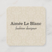Elegant Damask Pattern (crème) Vierkante Visitekaartje (Voorkant)