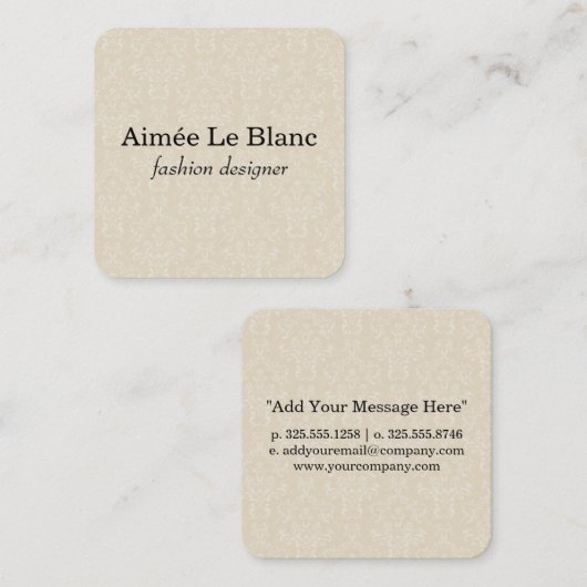 Elegant Damask Pattern (crème) Vierkante Visitekaartje (Voorkant / Achterkant)