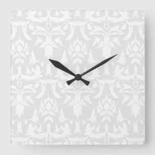 Elegant Damask Pattern Gray White Feminine Vierkante Klok
