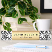 Elegant Damask Pattern Modern Gold Label Naambordje