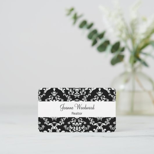 Elegant Damask Pattern Realtor Theme Visitekaartje (Staand voorkant)