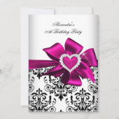 Elegant Damask Pink Heart Jewel Birthday Kaart (Voorkant)