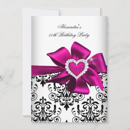 Elegant Damask Pink Heart Jewel Birthday Kaart (Voorkant)