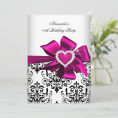 Elegant Damask Pink Heart Jewel Birthday Kaart (Staand voorkant)
