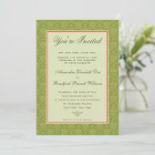 Elegant Damask pleal Wedding Invitation : olijf Kaart (Staand voorkant)