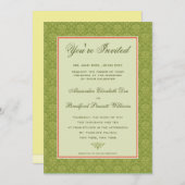 Elegant Damask pleal Wedding Invitation : olijf Kaart (Voorkant / Achterkant)