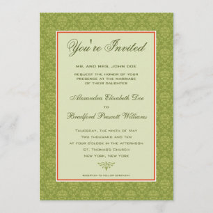 Elegant Damask pleal Wedding Invitation : olijf Kaart