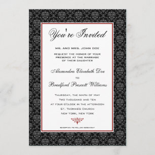 Elegant Damask pleal Wedding Invitation : zwart Kaart