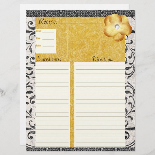 Elegant Damask Recipe Insert (Voorkant / Achterkant)