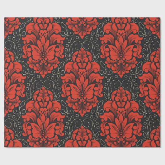 Elegant Damask Red and black wrapping paper roll Cadeaupapier (Vlak)