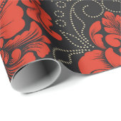 Elegant Damask Red and black wrapping paper roll Cadeaupapier (Rol Hoek)