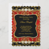 Elegant Damask Red Black Gold Birthday Party Kaart (Achterkant)