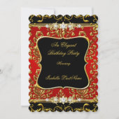 Elegant Damask Red Black Gold Birthday Party Kaart (Voorkant)