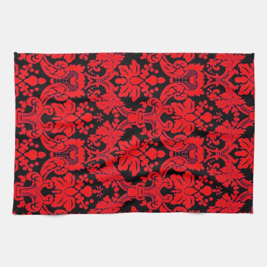 Elegant Damask Red/Black Theedoek (Horizontaal)