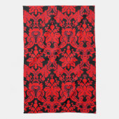 Elegant Damask Red/Black Theedoek (Verticaal)