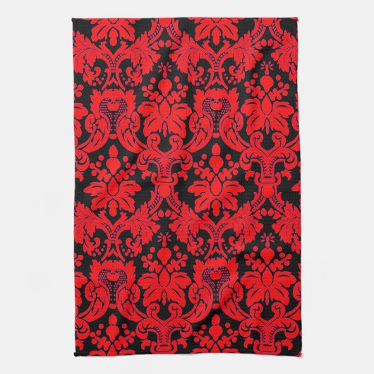 Elegant Damask Red/Black Theedoek (Verticaal)