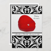 Elegant Damask Red Rose Petal Wedding Announding Kaart (Voorkant / Achterkant)