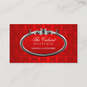 Elegant Damask Red Silver Shimmer Visitekaartje (Voorkant)
