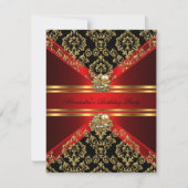 Elegant Damask Regal Red Gold Black Birthday Kaart (Voorkant)