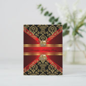 Elegant Damask Regal Red Gold Black Birthday Kaart (Staand voorkant)