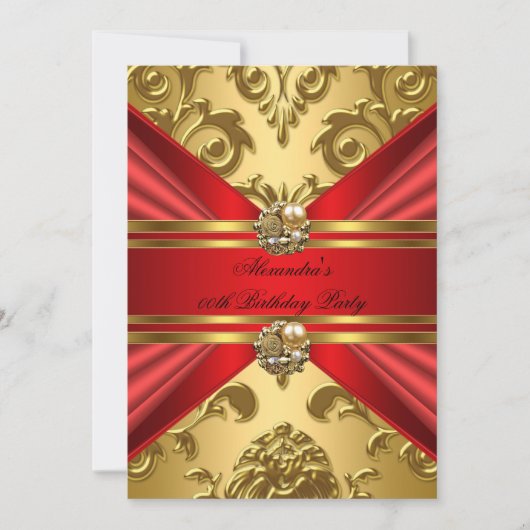 Elegant Damask Regal Red Gold Floral 2 jaar Kaart (Voorkant)