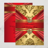 Elegant Damask Regal Red Gold Floral 2 jaar Kaart (Voorkant / Achterkant)