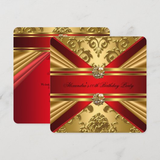 Elegant Damask Regal Red Gold Floral 5 jaar Kaart (Voorkant / Achterkant)