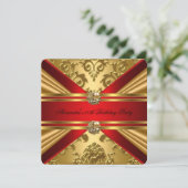 Elegant Damask Regal Red Gold Floral 5 jaar Kaart (Staand voorkant)