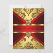 Elegant Damask Regal Red Gold Floral Birthday Kaart (Voorkant)