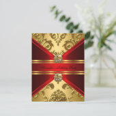 Elegant Damask Regal Red Gold Floral Birthday Kaart (Staand voorkant)