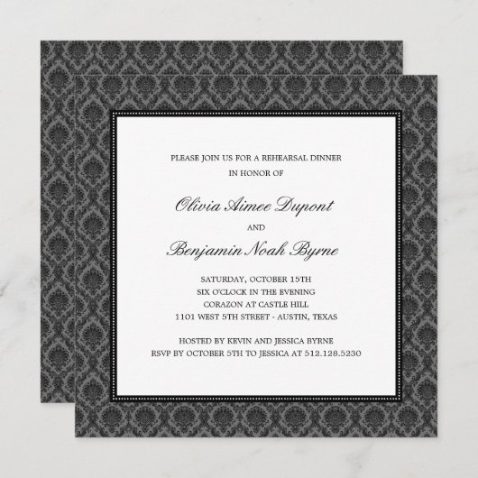 Elegant Damask Rehearsal Dinner Invitation Kaart (Voorkant / Achterkant)
